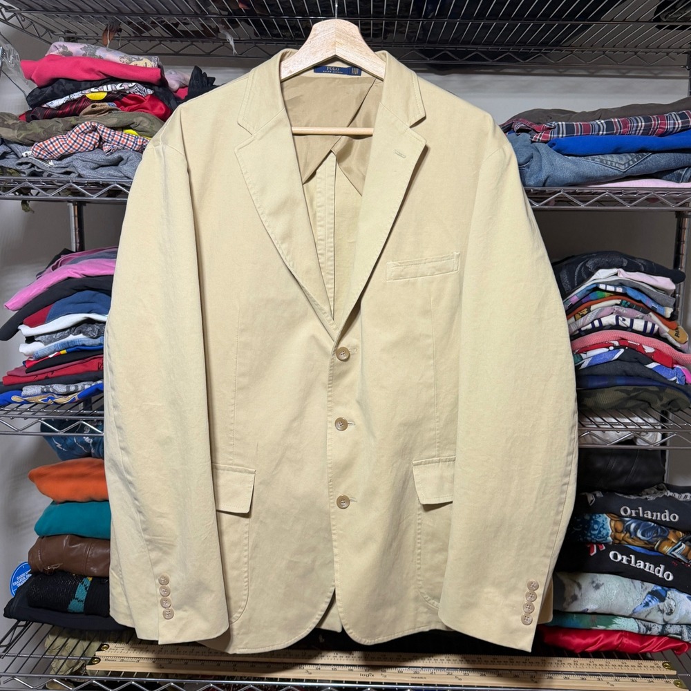 Polo Ralph Lauren Blazer Mens 46R Tan Cotton Sport Coat 3-Button Casual Jacket